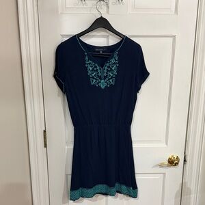 Brixon Ivy Navy Blue Midi Dress with Teal Embroidery